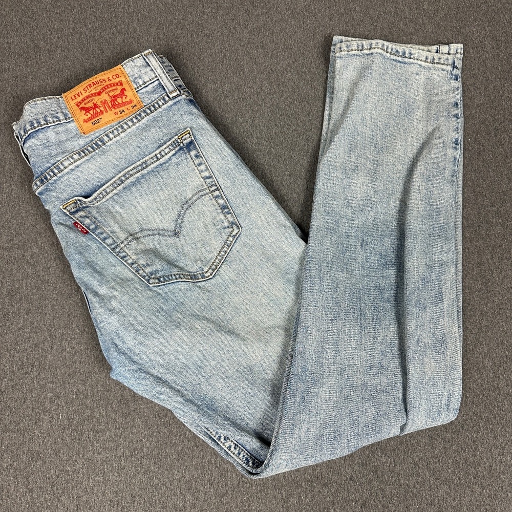 Levi's 502 Jeans Mens 34x34 Light Wash Blue Denim Regular Taper Stretch